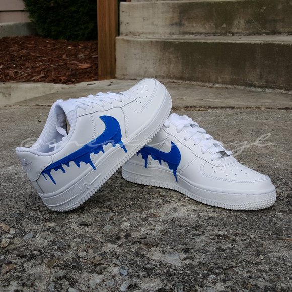 Nike Air Force 1 Low White Blue Paint Drip Custom NWT - Picture 3 of 7